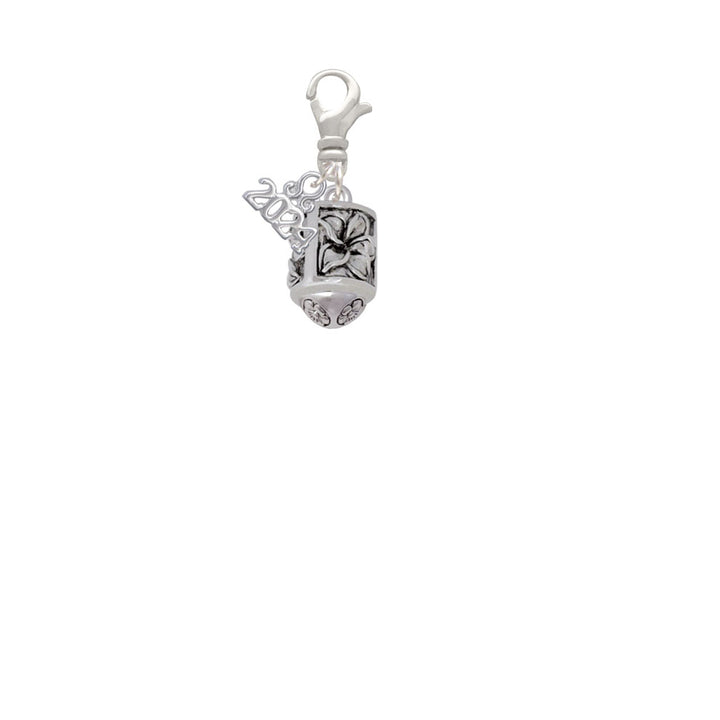 Delight Jewelry Silvertone Antiqued Plumeria Flowers Spinner Clip on Charm with Year 2024 Image 2