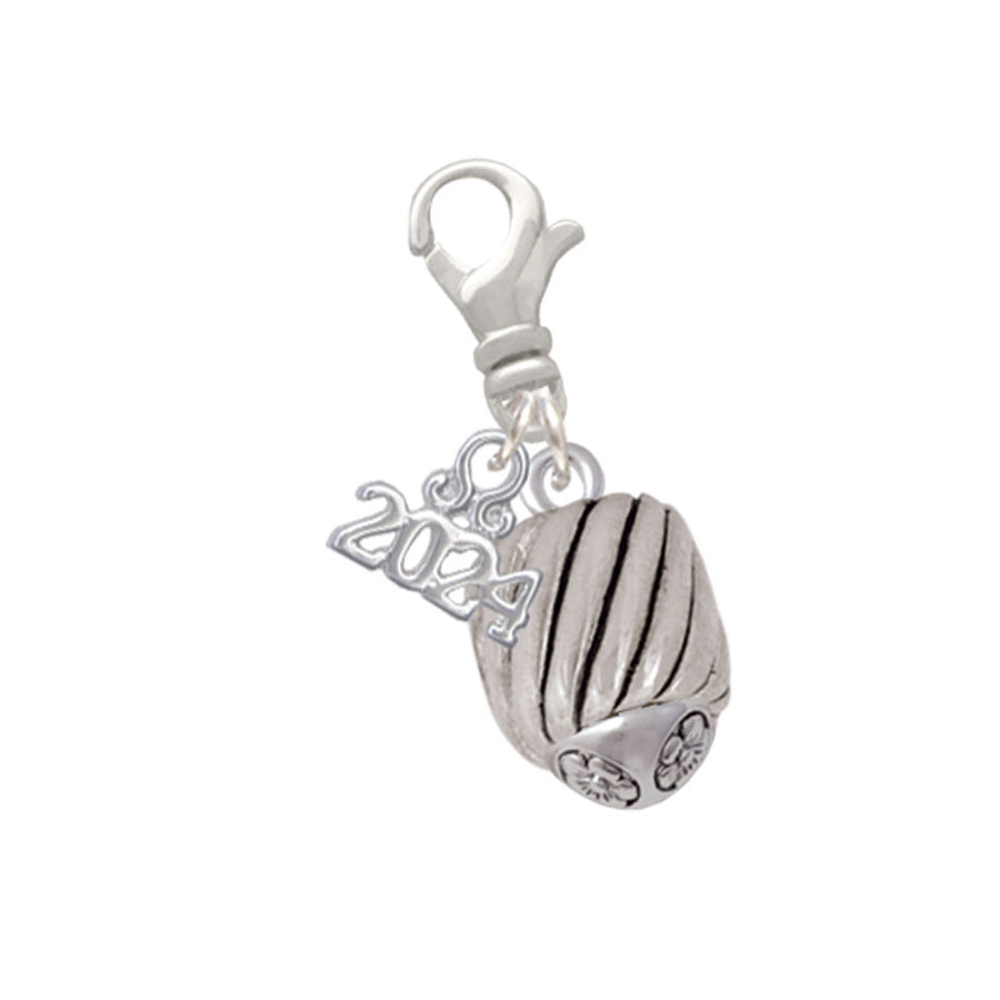Delight Jewelry Silvertone Wide Diagonal Cable Spinner Clip on Charm with Year 2024 Image 1