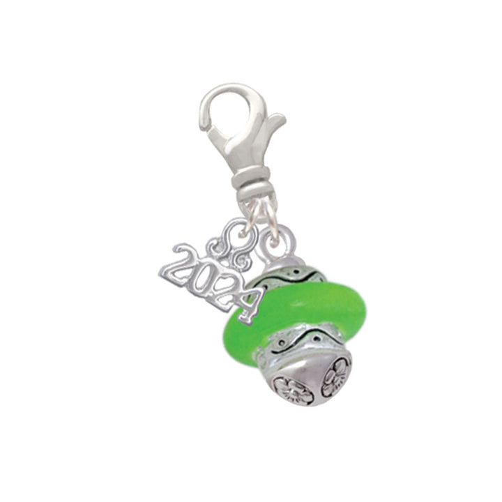 Delight Jewelry Silvertone Lime Green Center Spinner Clip on Charm with Year 2024 Image 1