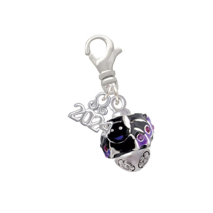 Delight Jewelry Silvertone Black and Purple Bats with Crystals Spinner Clip on Charm with Year 2024 Image 1
