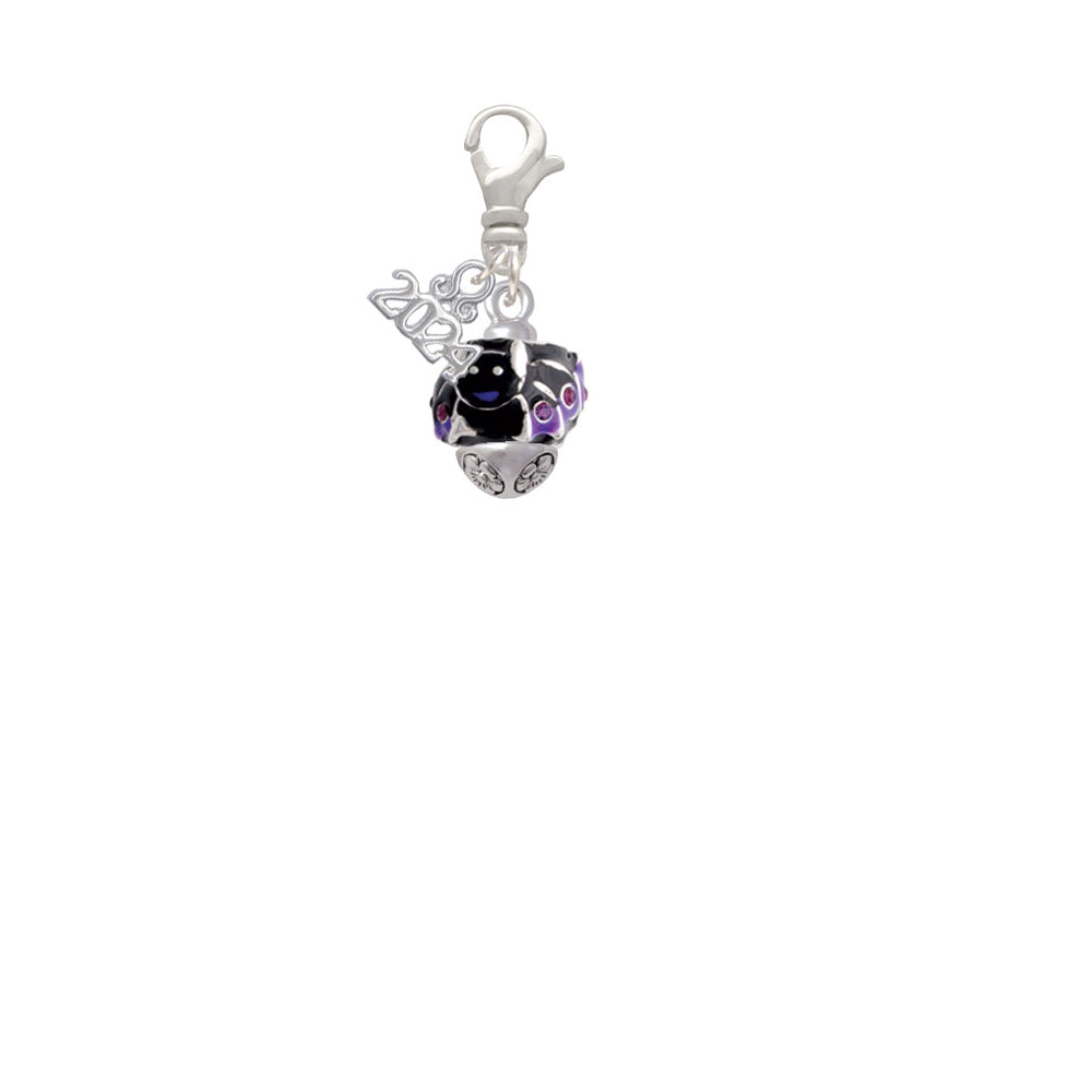 Delight Jewelry Silvertone Black and Purple Bats with Crystals Spinner Clip on Charm with Year 2024 Image 2