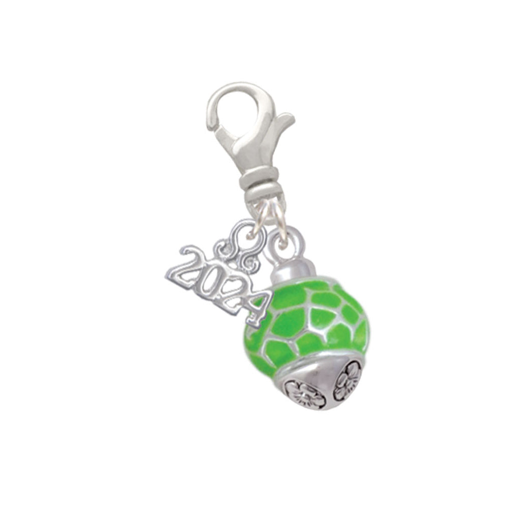 Delight Jewelry Silvertone Lime Green Giraffe Print Spinner Clip on Charm with Year 2024 Image 1