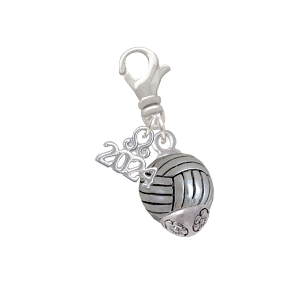Delight Jewelry Silvertone Volleyball Spinner Clip on Charm with Year 2024 Image 1