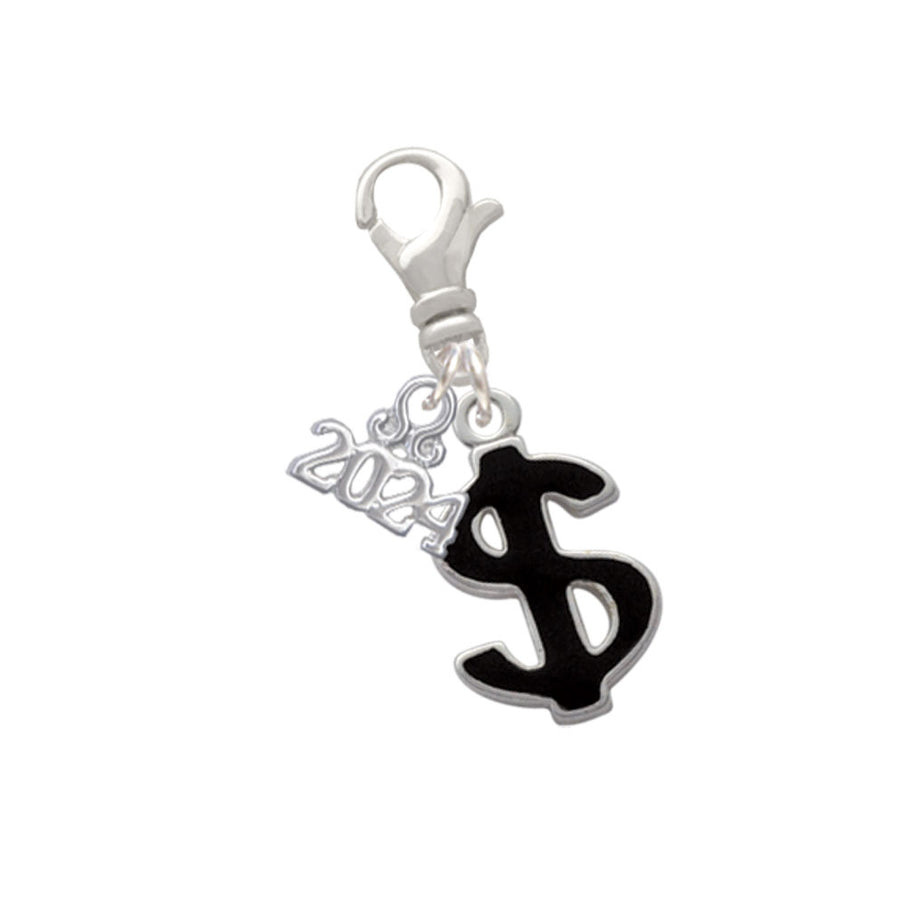 Delight Jewelry Silvertone Black Dollar Sign Clip on Charm with Year 2024 Image 1