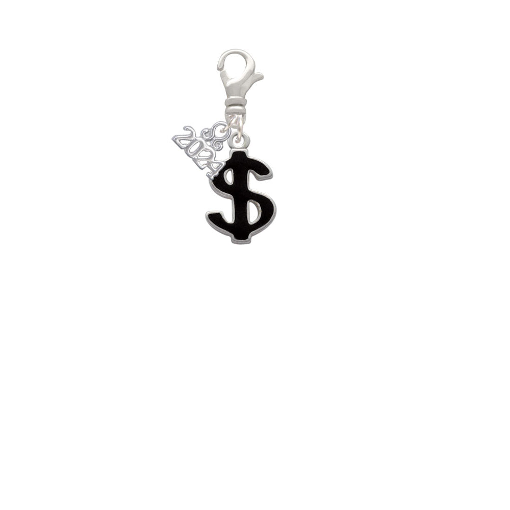 Delight Jewelry Silvertone Black Dollar Sign Clip on Charm with Year 2024 Image 2