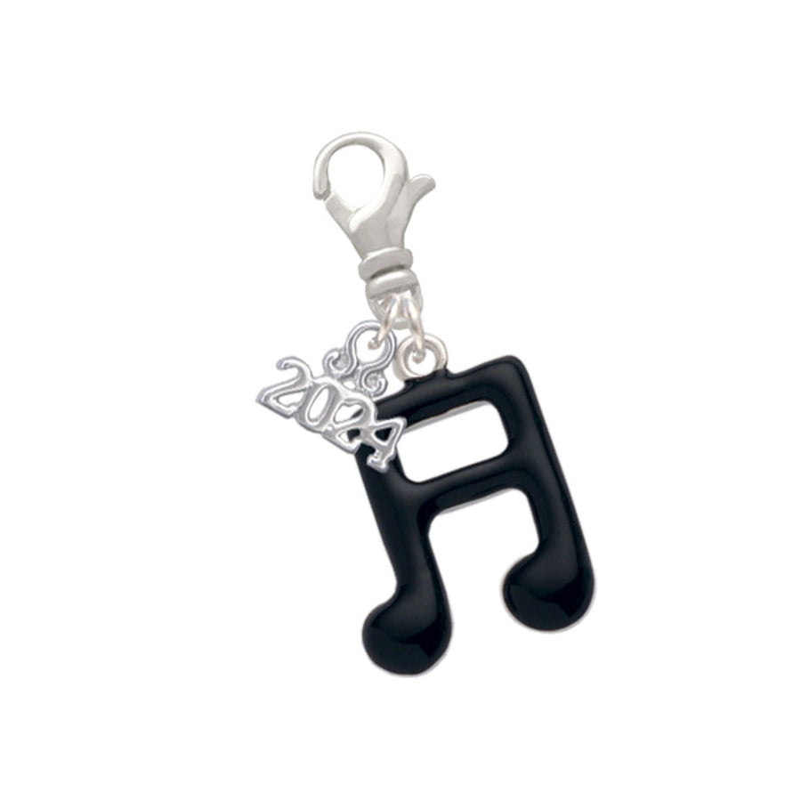 Delight Jewelry Silvertone Black Sixteenth Note Clip on Charm with Year 2024 Image 1