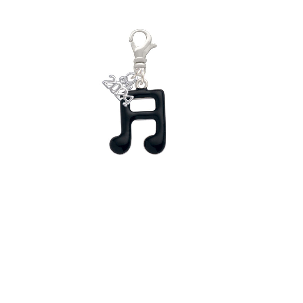 Delight Jewelry Silvertone Black Sixteenth Note Clip on Charm with Year 2024 Image 2