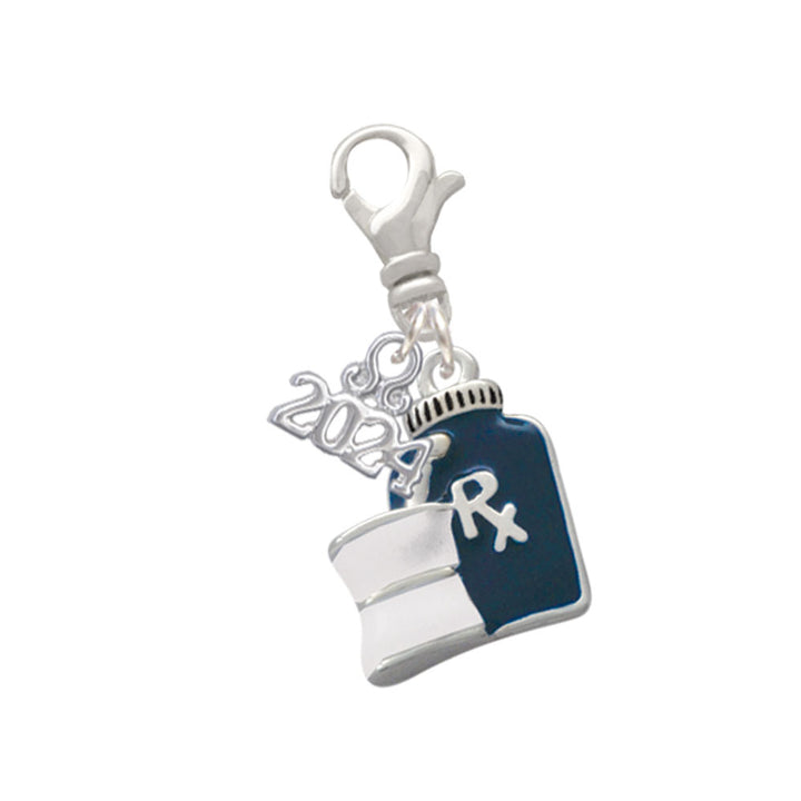 Delight Jewelry Silvertone Blue Prescription Bottle Clip on Charm with Year 2024 Image 1