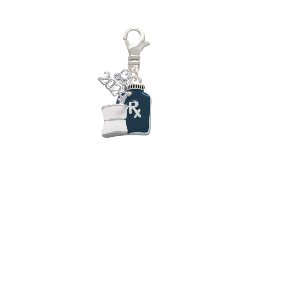 Delight Jewelry Silvertone Blue Prescription Bottle Clip on Charm with Year 2024 Image 2