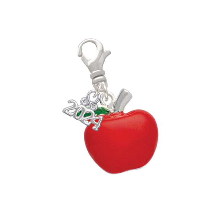 Delight Jewelry Silvertone Large Red Apple Clip on Charm with Year 2024 Image 1