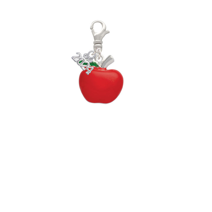Delight Jewelry Silvertone Large Red Apple Clip on Charm with Year 2024 Image 2