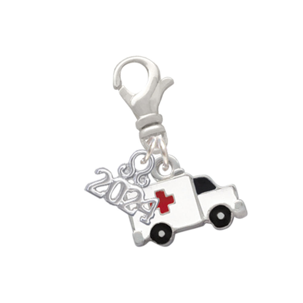 Delight Jewelry Silvertone Ambulance with Cross Clip on Charm with Year 2024 Image 1