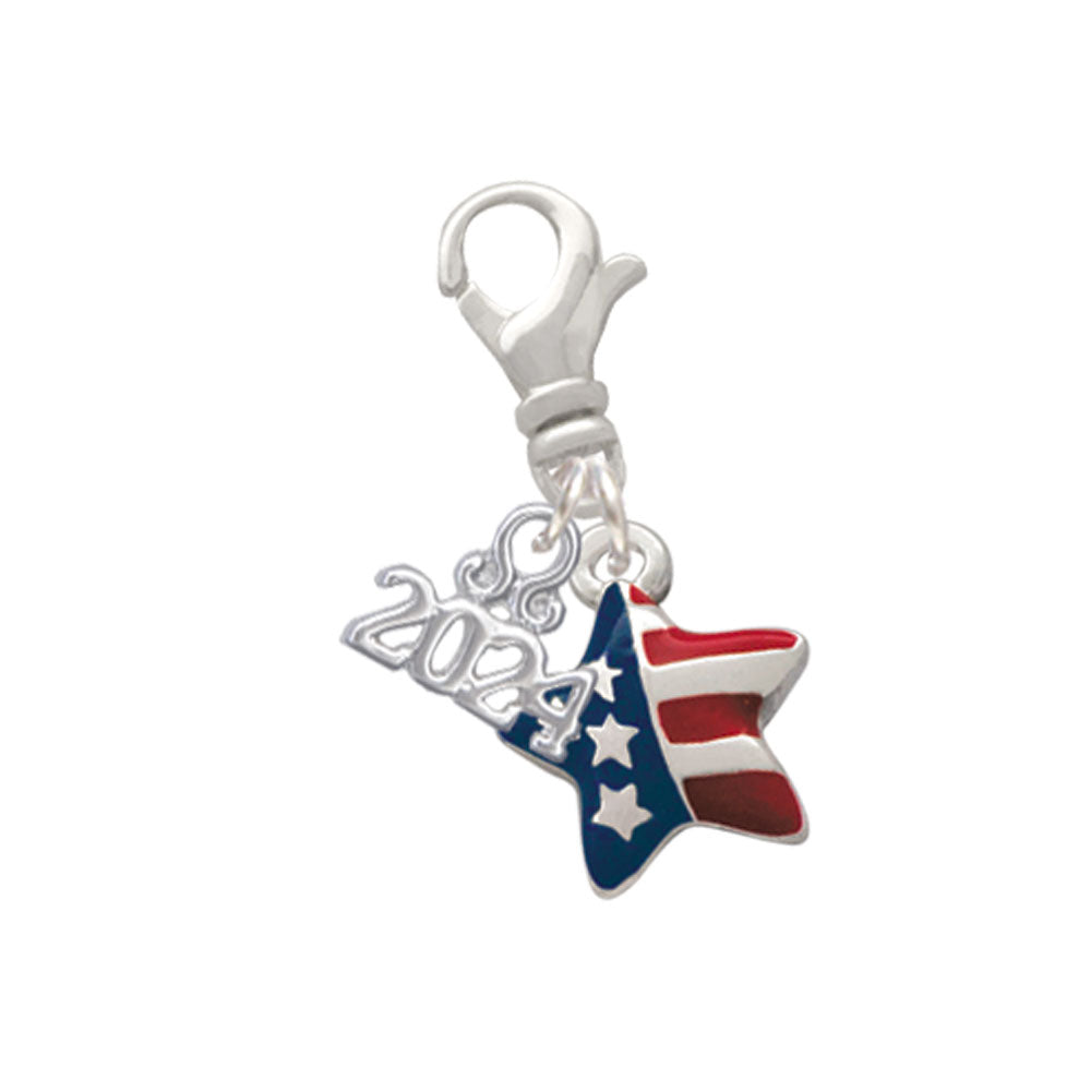 Delight Jewelry Silvertone Mini USA Patriotic Star Clip on Charm with Year 2024 Image 1