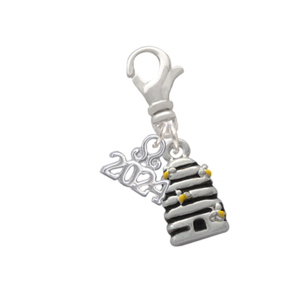 Delight Jewelry Silvertone Small Beehive with 4 Bees Clip on Charm with Year 2024 Image 1