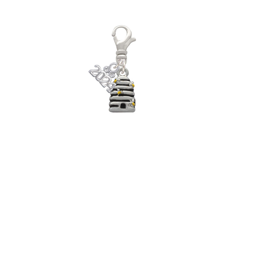 Delight Jewelry Silvertone Small Beehive with 4 Bees Clip on Charm with Year 2024 Image 2