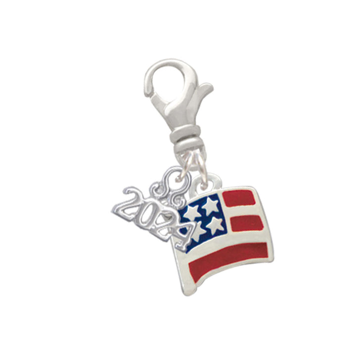 Delight Jewelry Silvertone Mini USA Flag Clip on Charm with Year 2024 Image 1