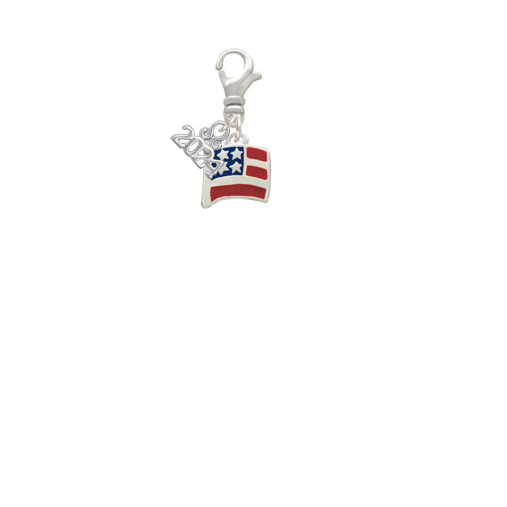 Delight Jewelry Silvertone Mini USA Flag Clip on Charm with Year 2024 Image 2