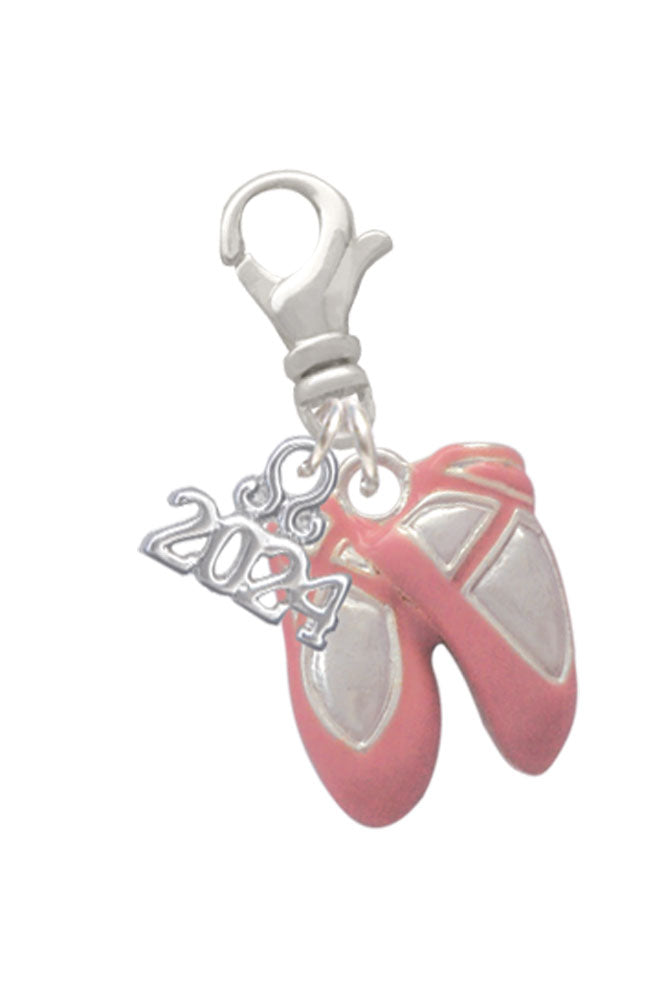 Delight Jewelry Silvertone Large Pink Ballet Slippers Clip on Charm with Year 2024 Image 1