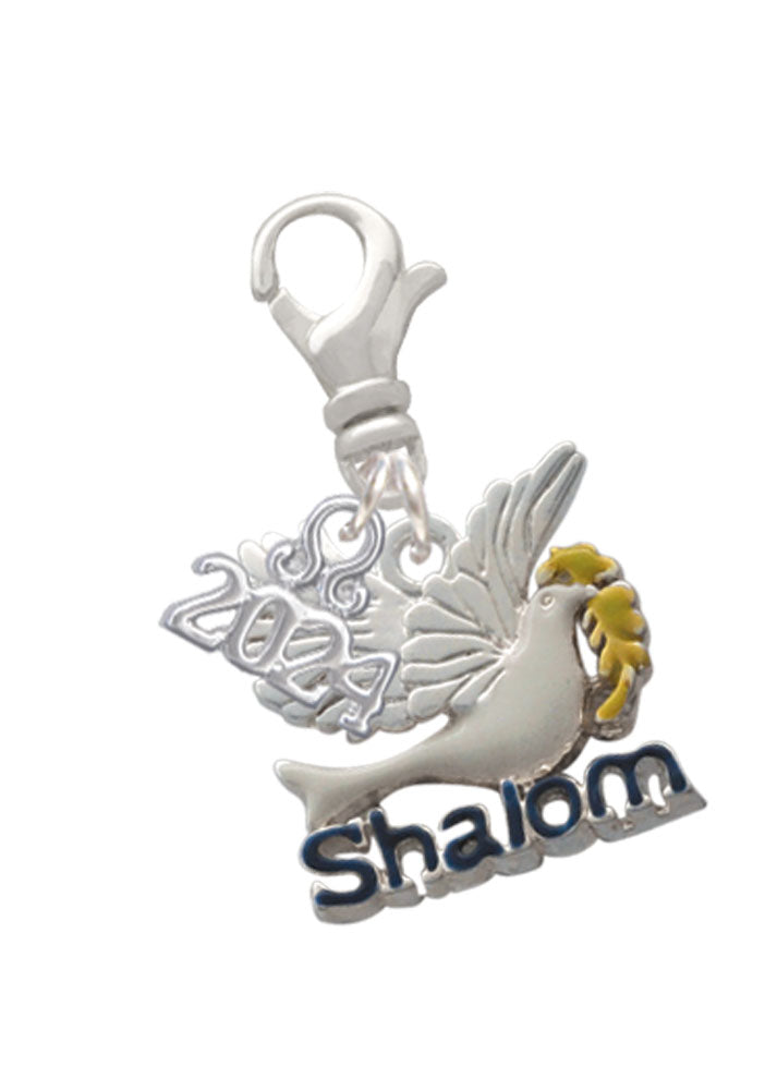 Delight Jewelry Silvertone Shalom with Dove Clip on Charm with Year 2024 Image 1