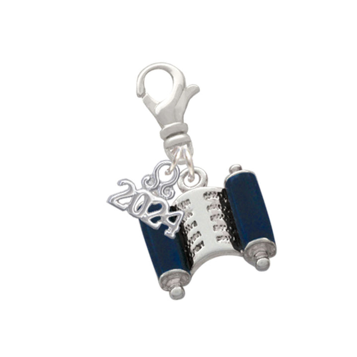 Delight Jewelry Silvertone Blue Torah Scroll Clip on Charm with Year 2024 Image 1