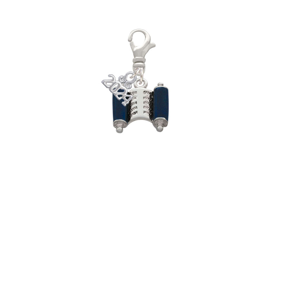 Delight Jewelry Silvertone Blue Torah Scroll Clip on Charm with Year 2024 Image 2