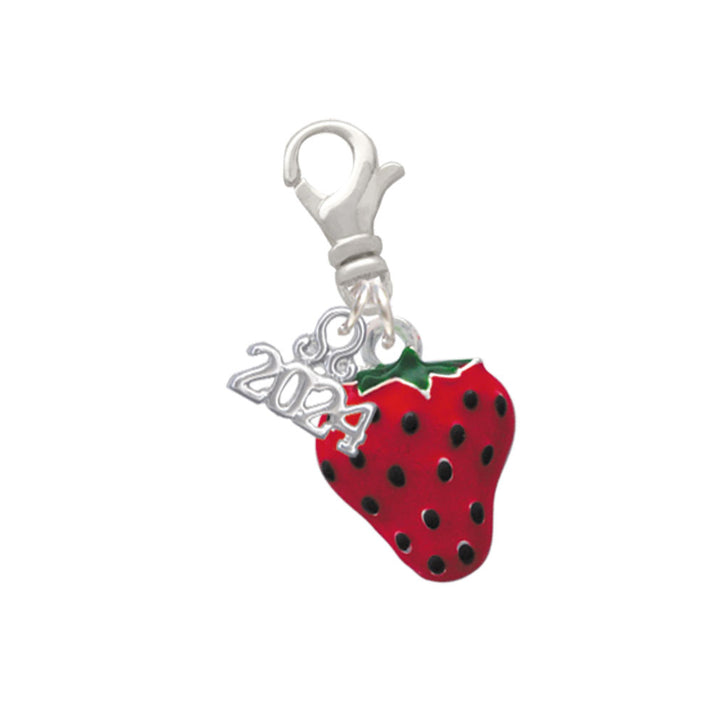 Delight Jewelry Silvertone Large Enamel Strawberry Clip on Charm with Year 2024 Image 1