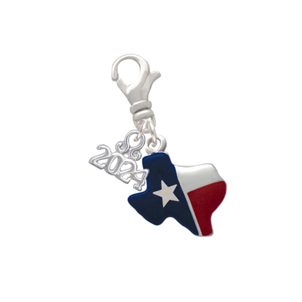 Delight Jewelry Silvertone Red and Blue Texas Clip on Charm with Year 2024 Image 1