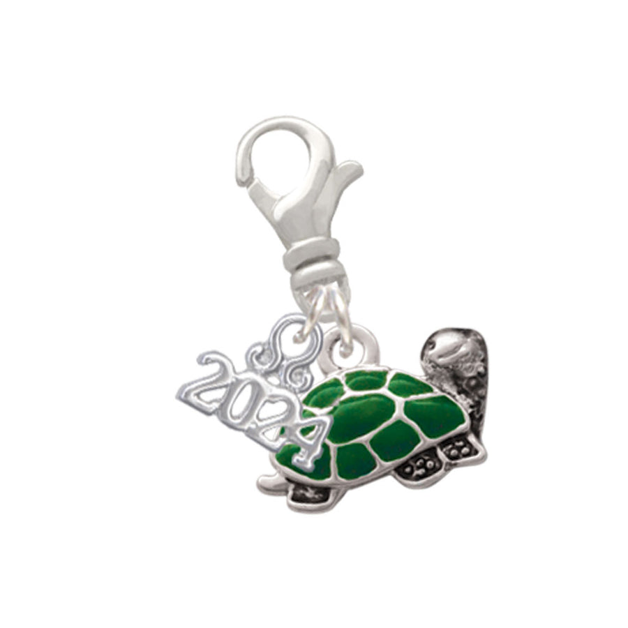 Delight Jewelry Silvertone Green Side Turtle Clip on Charm with Year 2024 Image 1