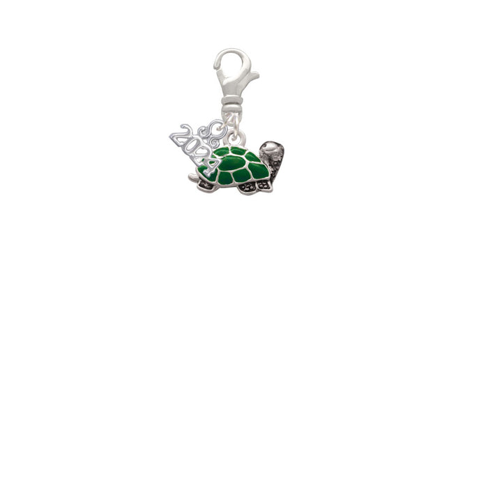 Delight Jewelry Silvertone Green Side Turtle Clip on Charm with Year 2024 Image 2