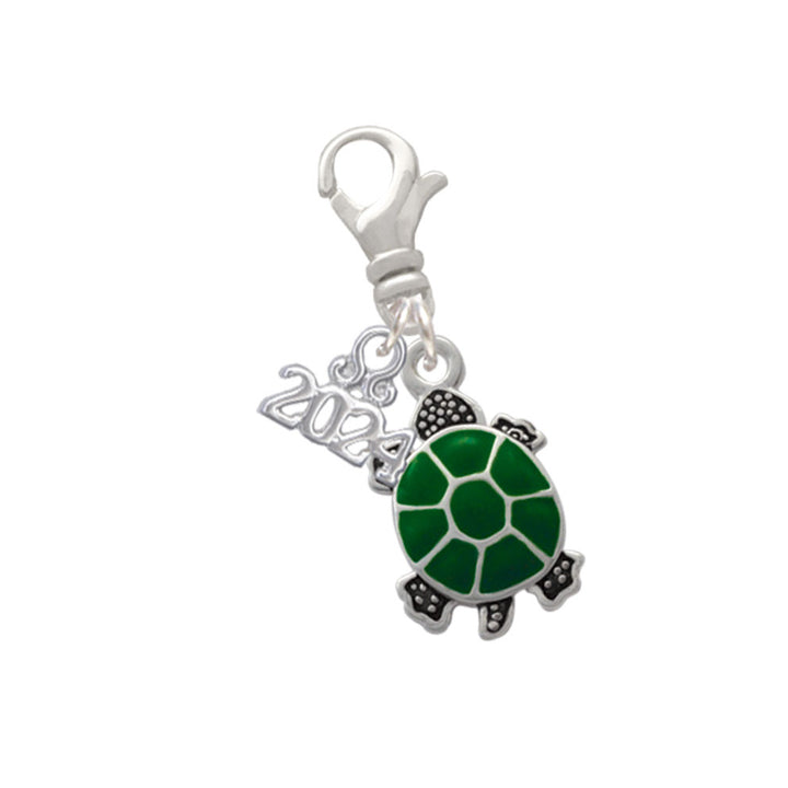 Delight Jewelry Silvertone Green Top Turtle Clip on Charm with Year 2024 Image 1