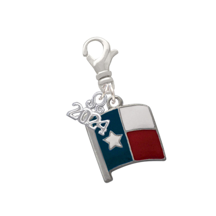 Delight Jewelry Silvertone Texas Flag - Lone Star Clip on Charm with Year 2024 Image 1