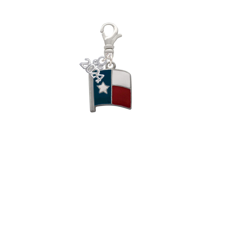 Delight Jewelry Silvertone Texas Flag - Lone Star Clip on Charm with Year 2024 Image 2