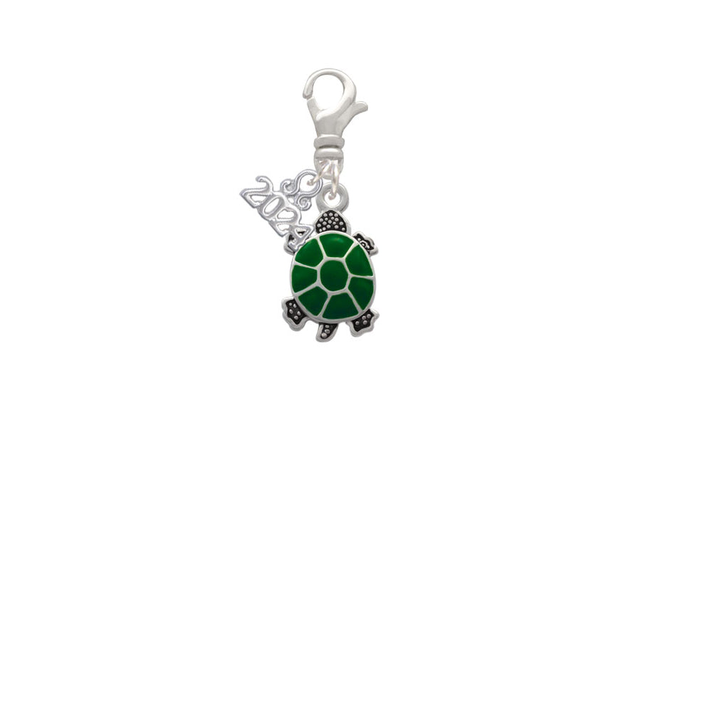 Delight Jewelry Silvertone Green Top Turtle Clip on Charm with Year 2024 Image 2