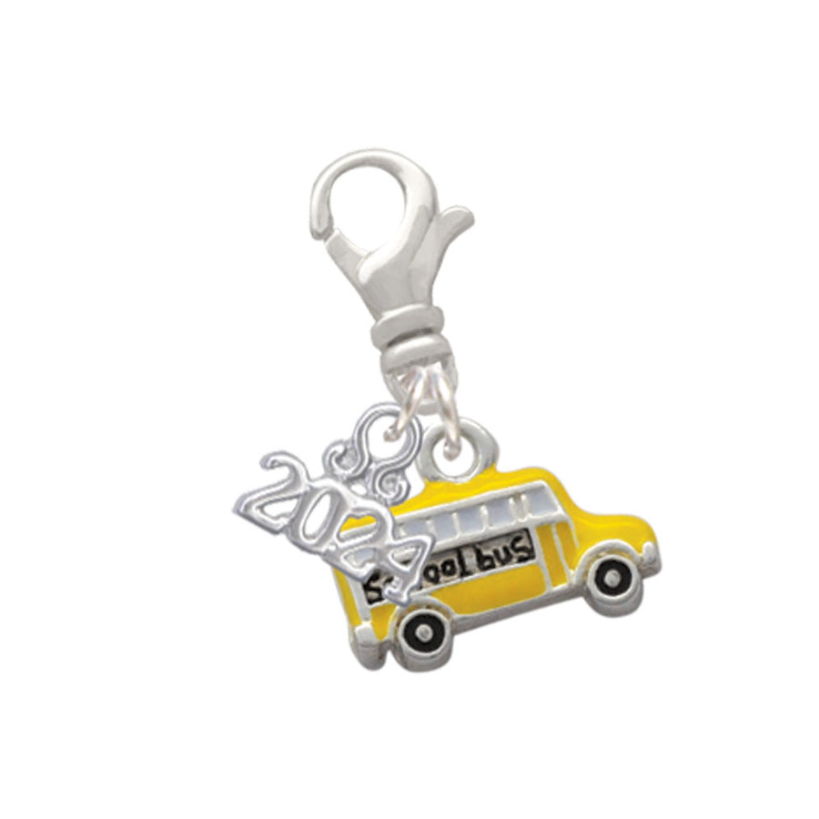 Delight Jewelry Silvertone Yellow School Bus Side Clip on Charm with Year 2024 Image 1