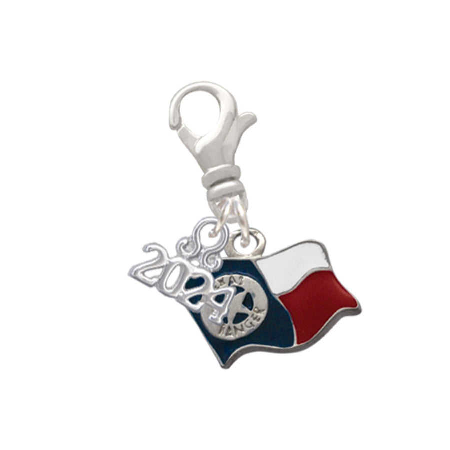 Delight Jewelry Silvertone Texas Flag - Ranger Clip on Charm with Year 2024 Image 1