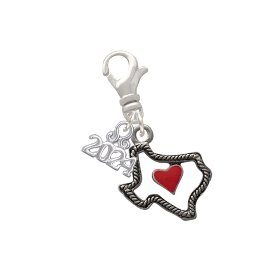 Delight Jewelry Silvertone Open Rope Texas with Red Heart Clip on Charm with Year 2024 Image 1