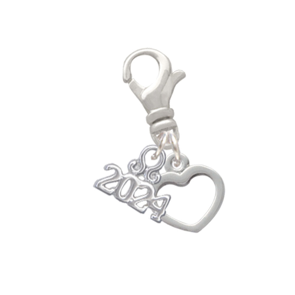 Delight Jewelry Silvertone Mini Outline Heart Clip on Charm with Year 2024 Image 1