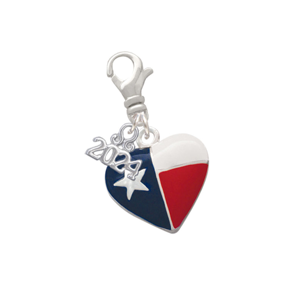 Delight Jewelry Silvertone Texas Lone Star Heart Clip on Charm with Year 2024 Image 1