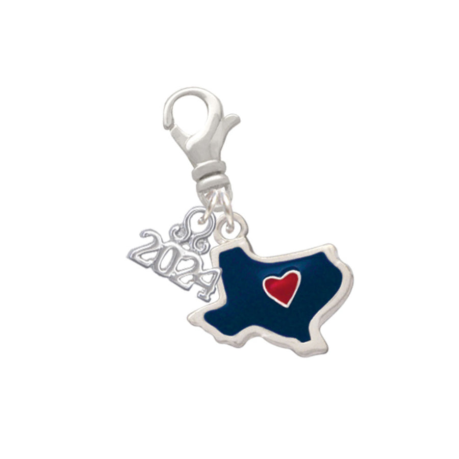 Delight Jewelry Silvertone Blue Texas with Red Heart Clip on Charm with Year 2024 Image 1