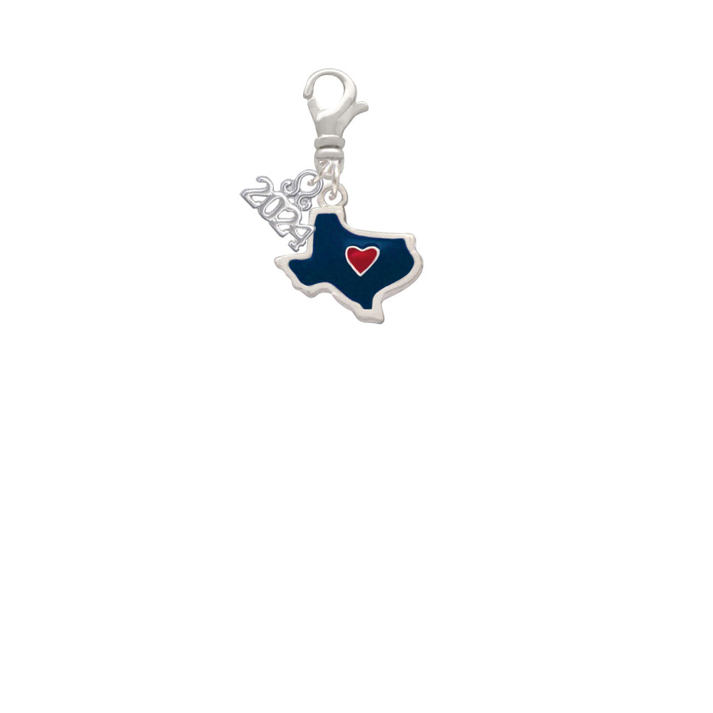 Delight Jewelry Silvertone Blue Texas with Red Heart Clip on Charm with Year 2024 Image 2
