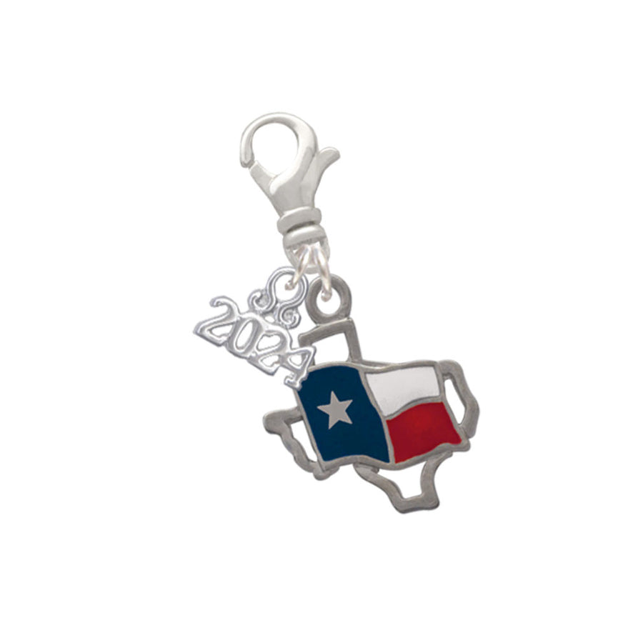 Delight Jewelry Silvertone Texas Outline with Flag Clip on Charm with Year 2024 Image 1