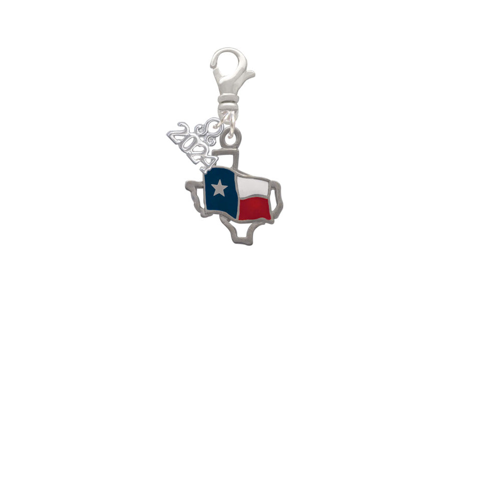 Delight Jewelry Silvertone Texas Outline with Flag Clip on Charm with Year 2024 Image 2