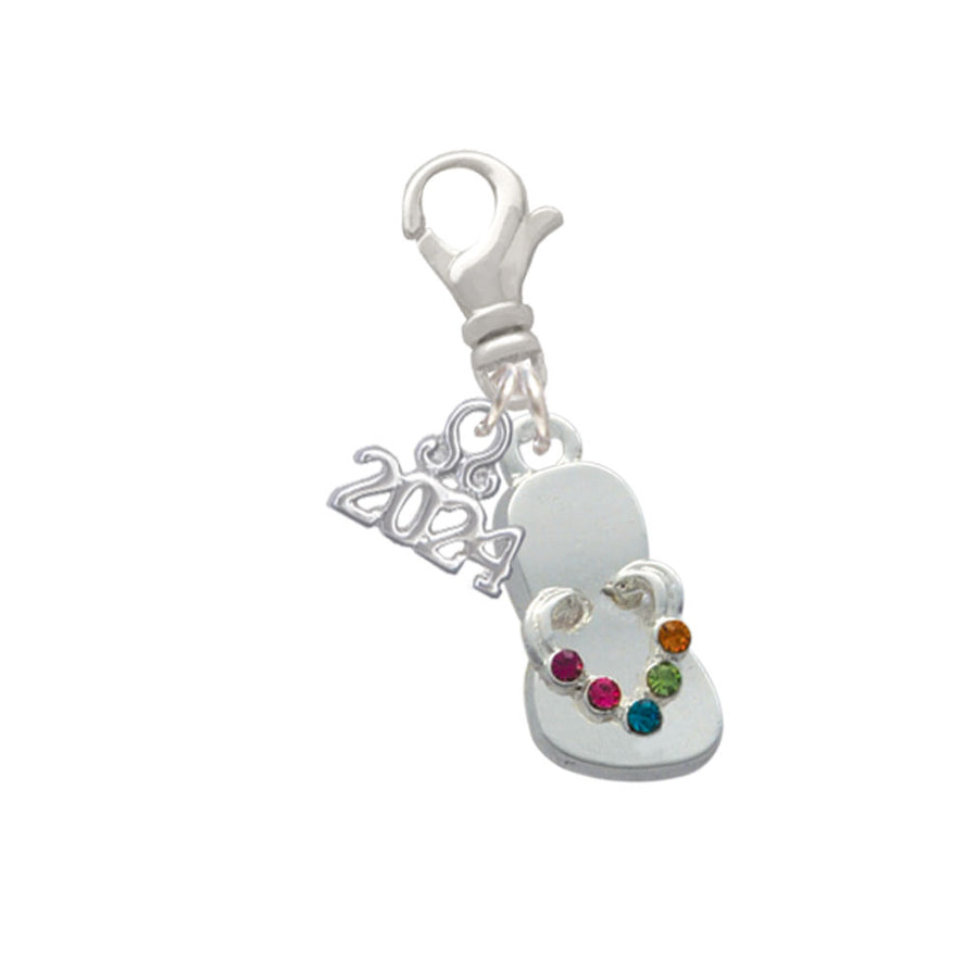 Delight Jewelry Silvertone Multicolored Crystal Flip Flop Clip on Charm with Year 2024 Image 1