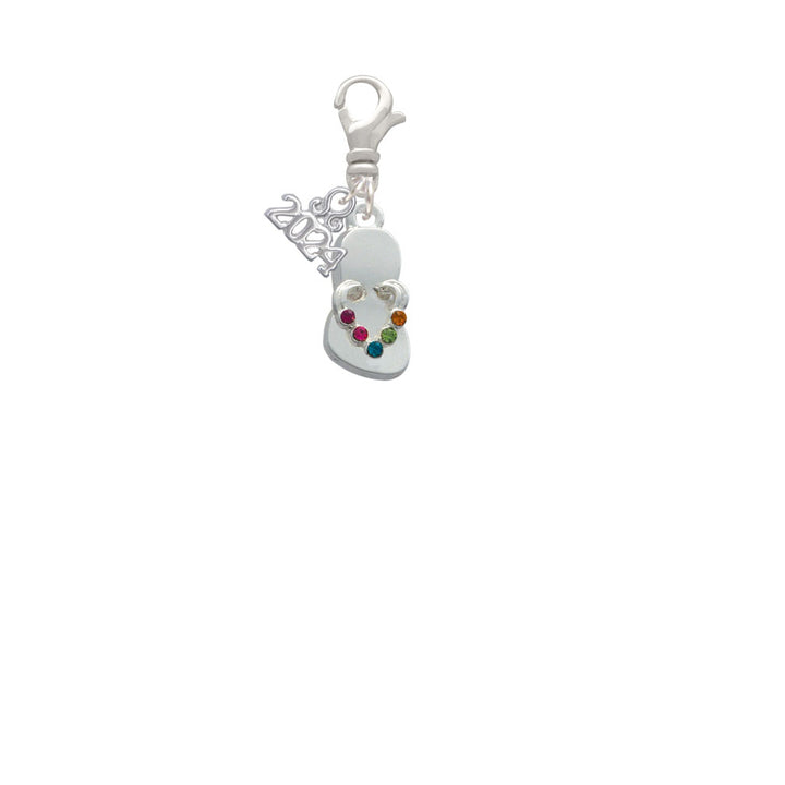 Delight Jewelry Silvertone Multicolored Crystal Flip Flop Clip on Charm with Year 2024 Image 2