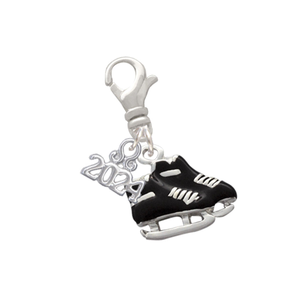 Delight Jewelry Silvertone Black Ice Skates Clip on Charm with Year 2024 Image 1