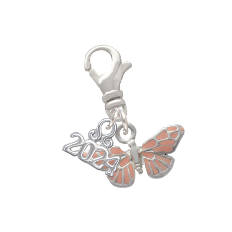 Delight Jewelry Silvertone Small Pink Butterfly Clip on Charm with Year 2024 Image 1