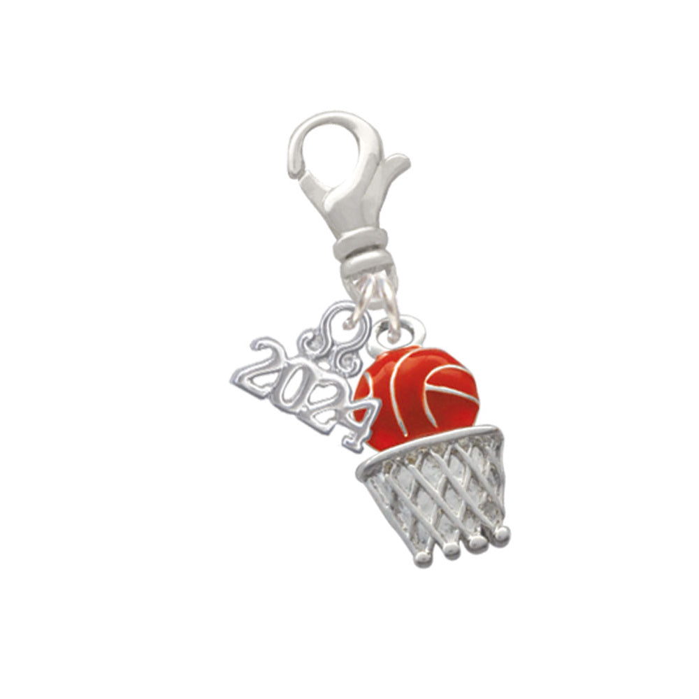 Delight Jewelry Silvertone Basketball - Over Hoop Clip on Charm with Year 2024 Image 1