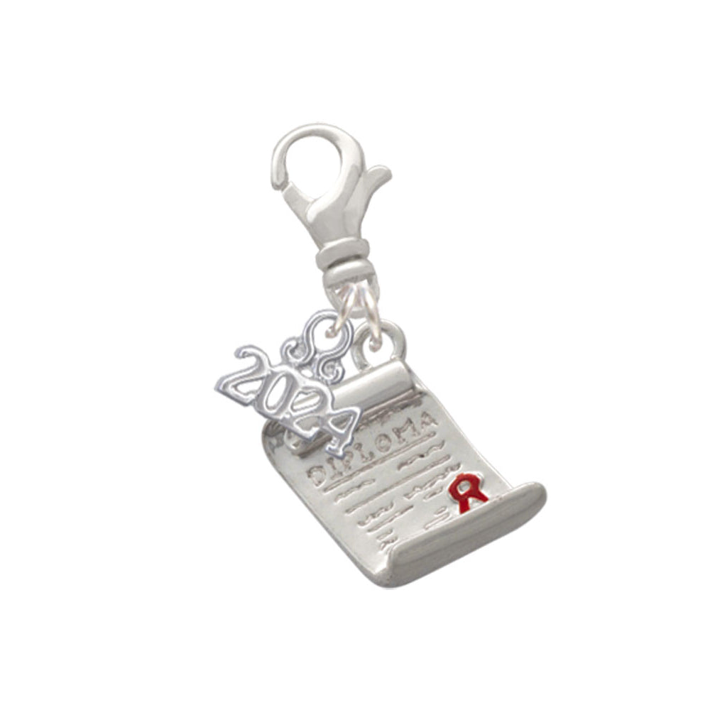Delight Jewelry Silvertone Diploma Clip on Charm with Year 2024 Image 1