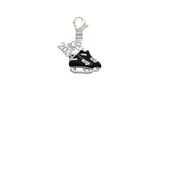 Delight Jewelry Silvertone Black Ice Skates Clip on Charm with Year 2024 Image 2