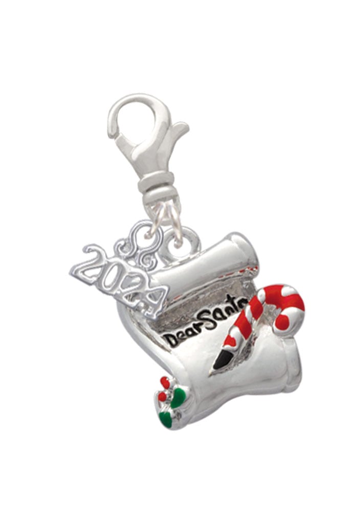 Delight Jewelry Silvertone Letter to Santa Clip on Charm with Year 2024 Image 1